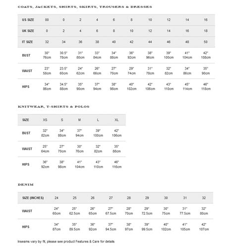 Burberry sizing chart